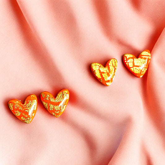 Be Excited - Orange Sparkle Heart Studs