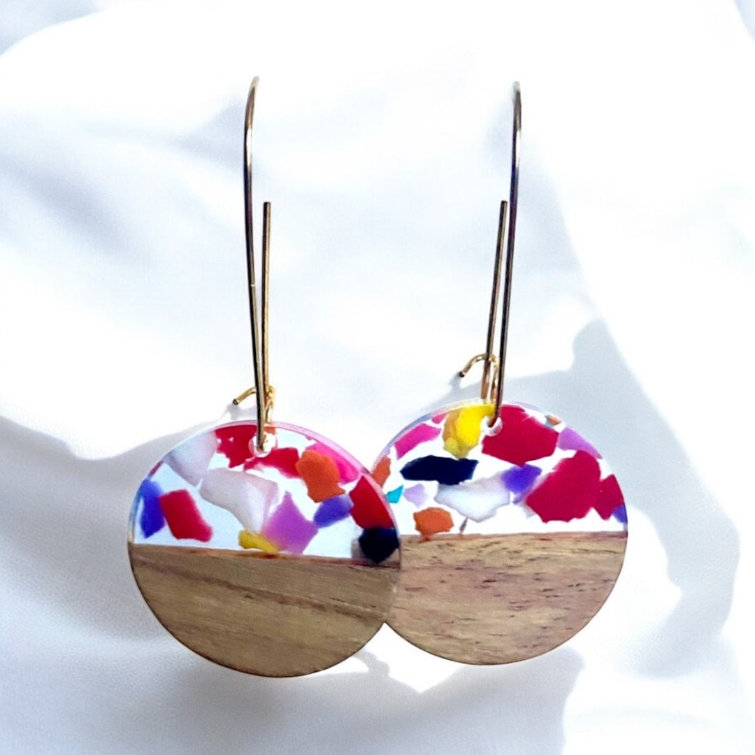 Confetti Resin & Wood Earrings