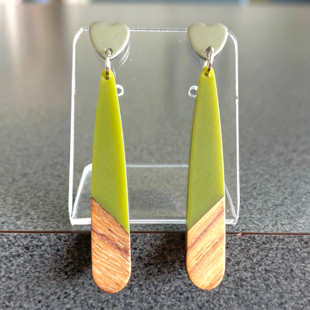 Green Resin & Wood Teardrops