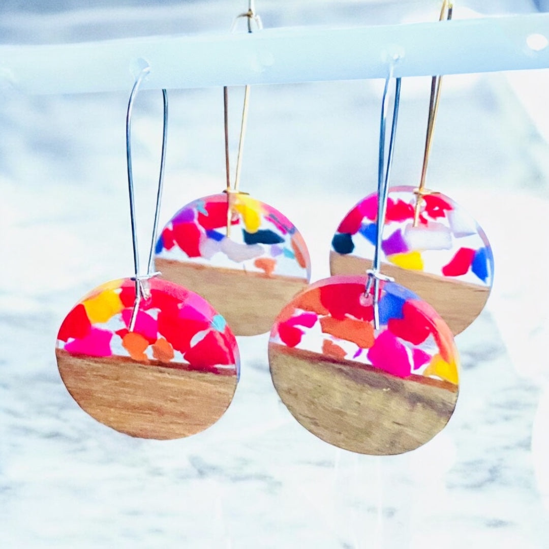 Confetti Resin & Wood Earrings