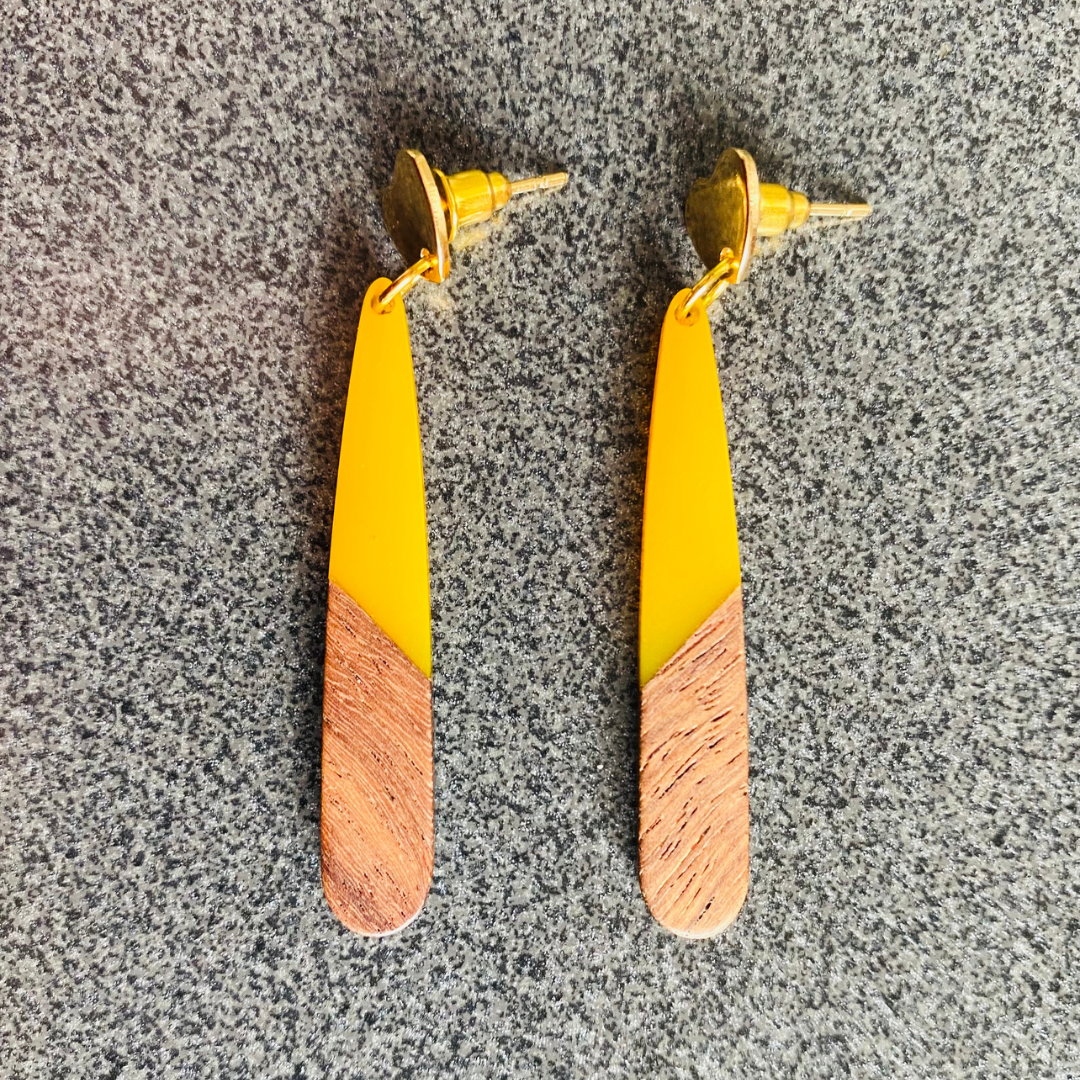 Yellow resin & wood Teardrops