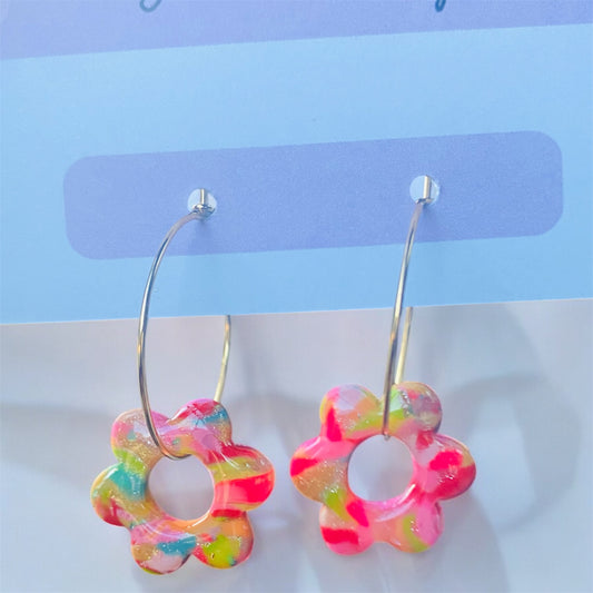 Confetti Flower Hoop Earrings