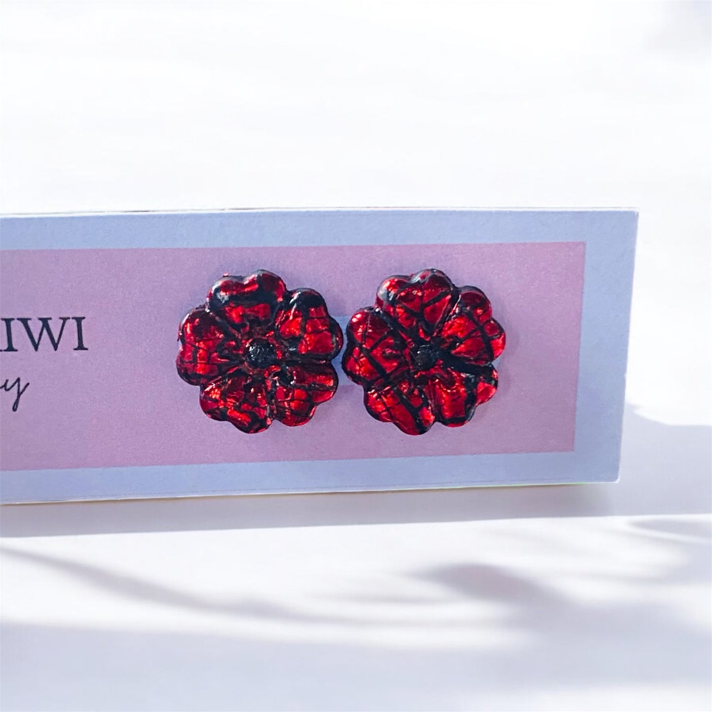 Red Sparkle Poppy Stud Earrings