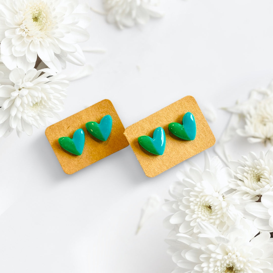 Love Deeply- Green Duo Heart Studs