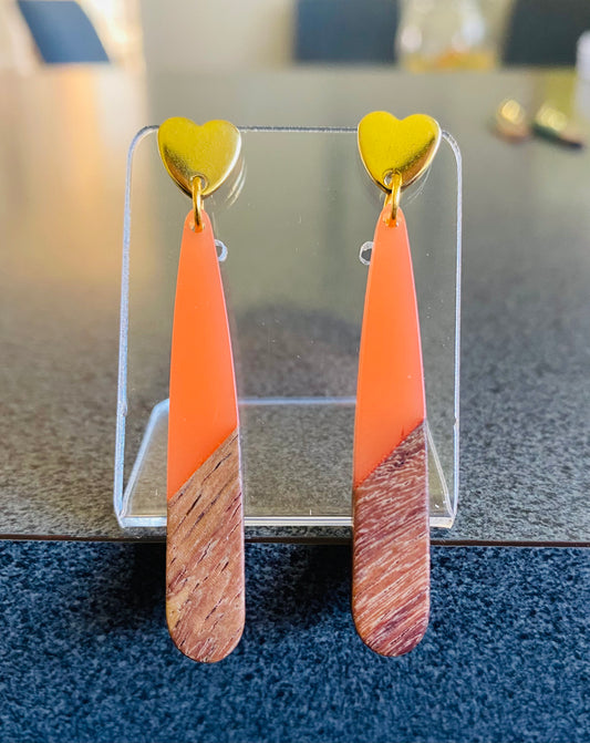 Orange Resin & Wood Teardrops