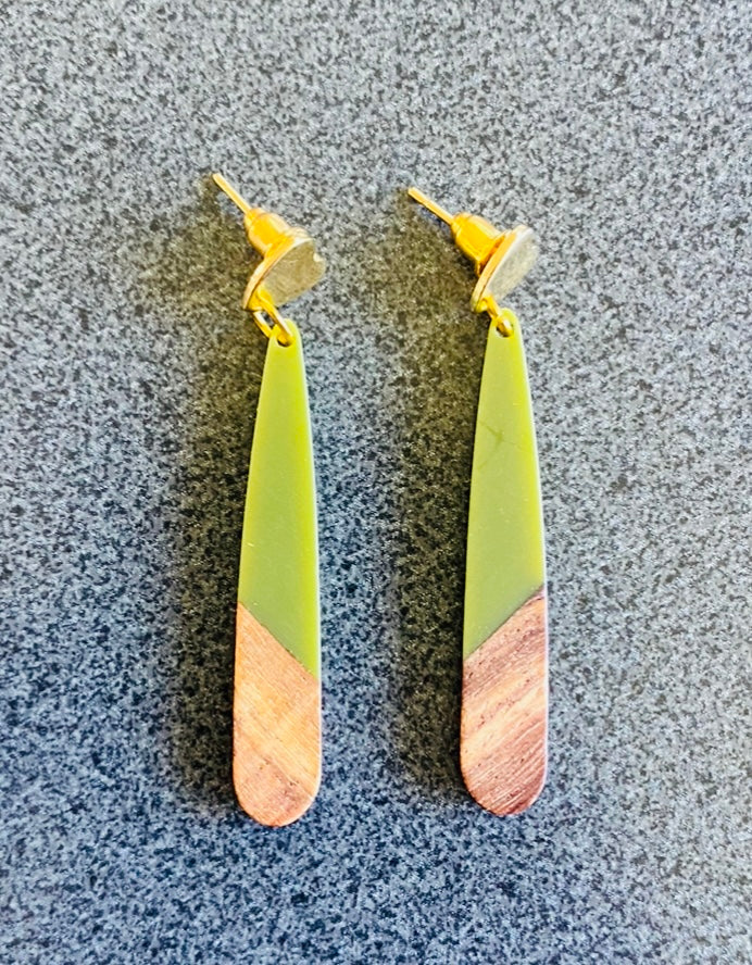 Green Resin & Wood Teardrops