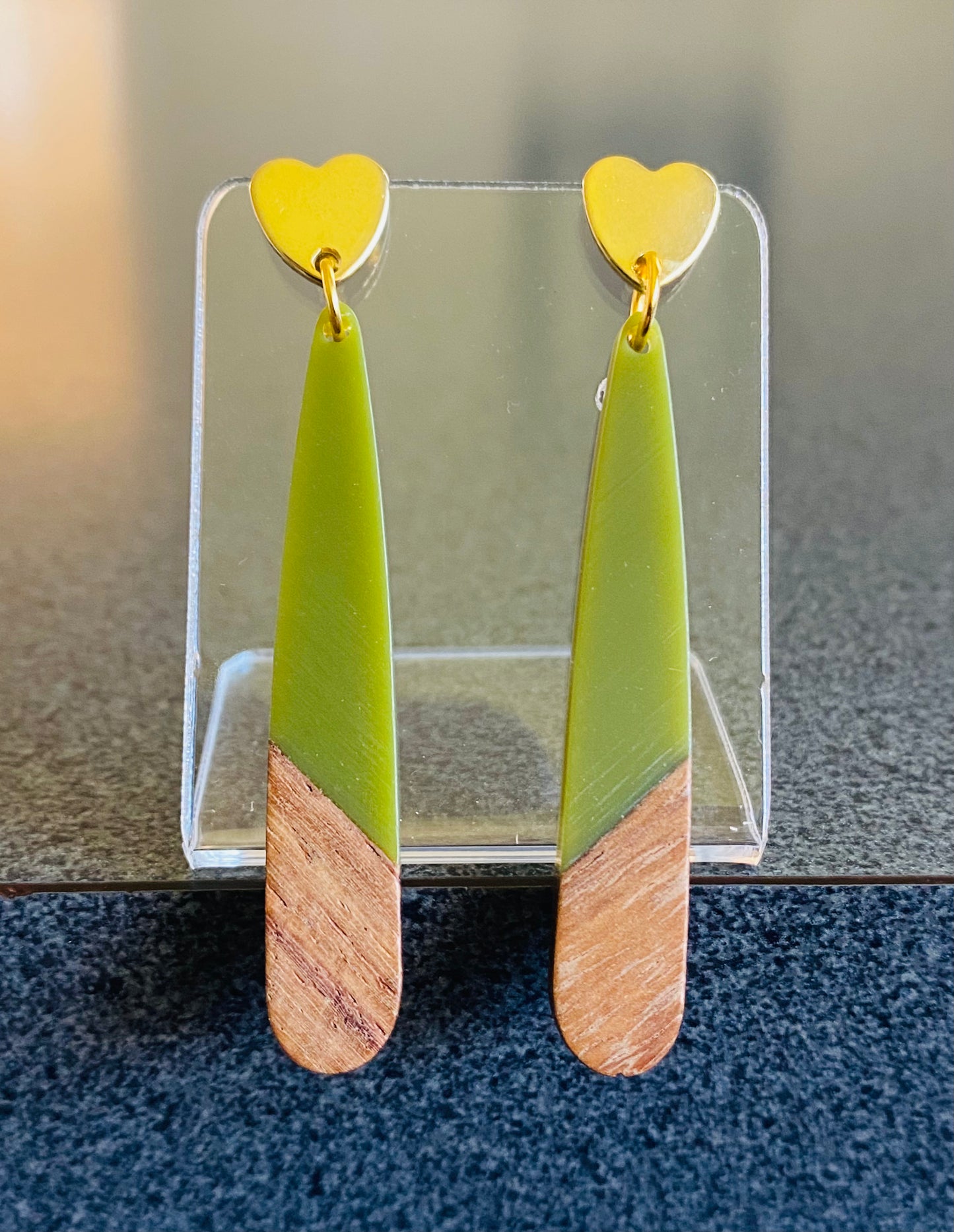 Green Resin & Wood Teardrops