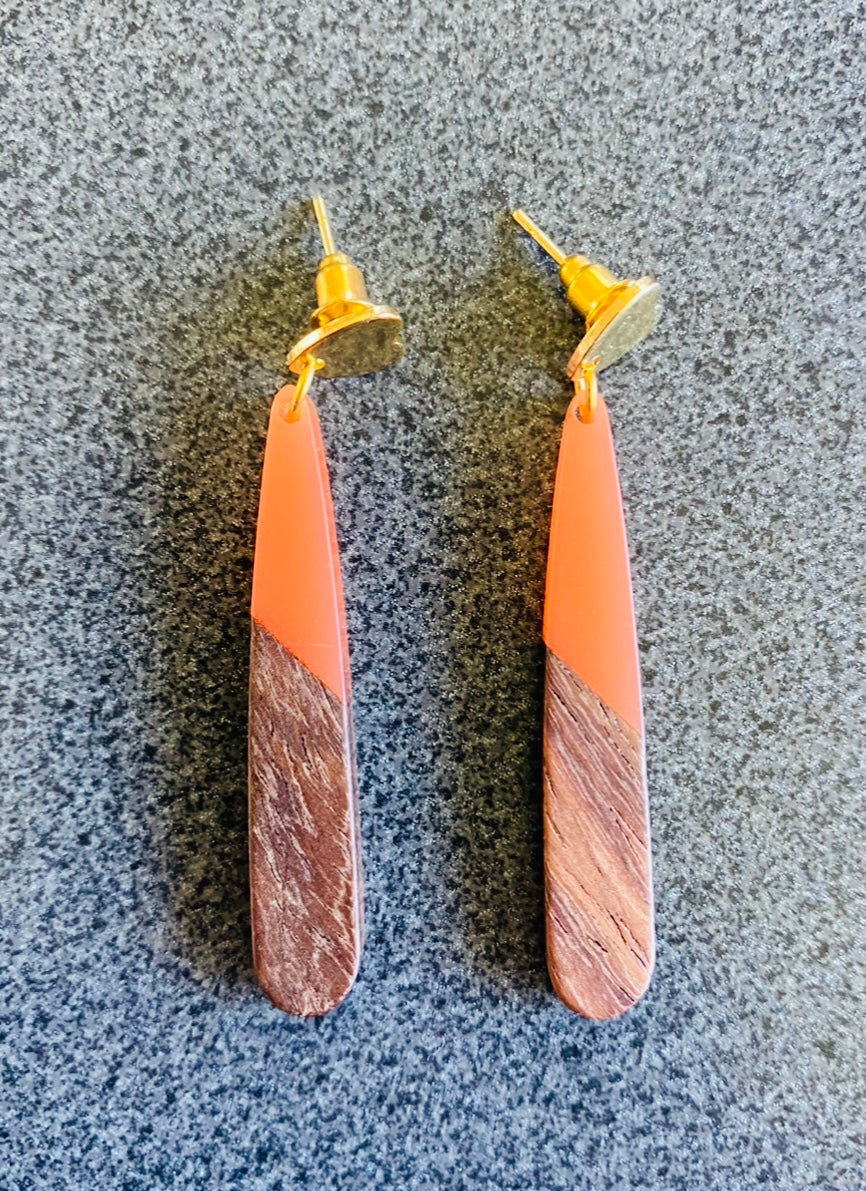 Orange Resin & Wood Teardrops