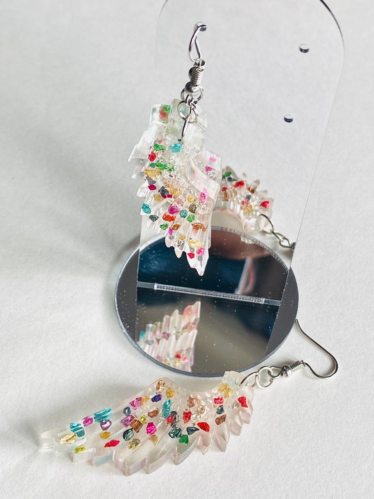 Speckled Angel Wing Resin Earrings