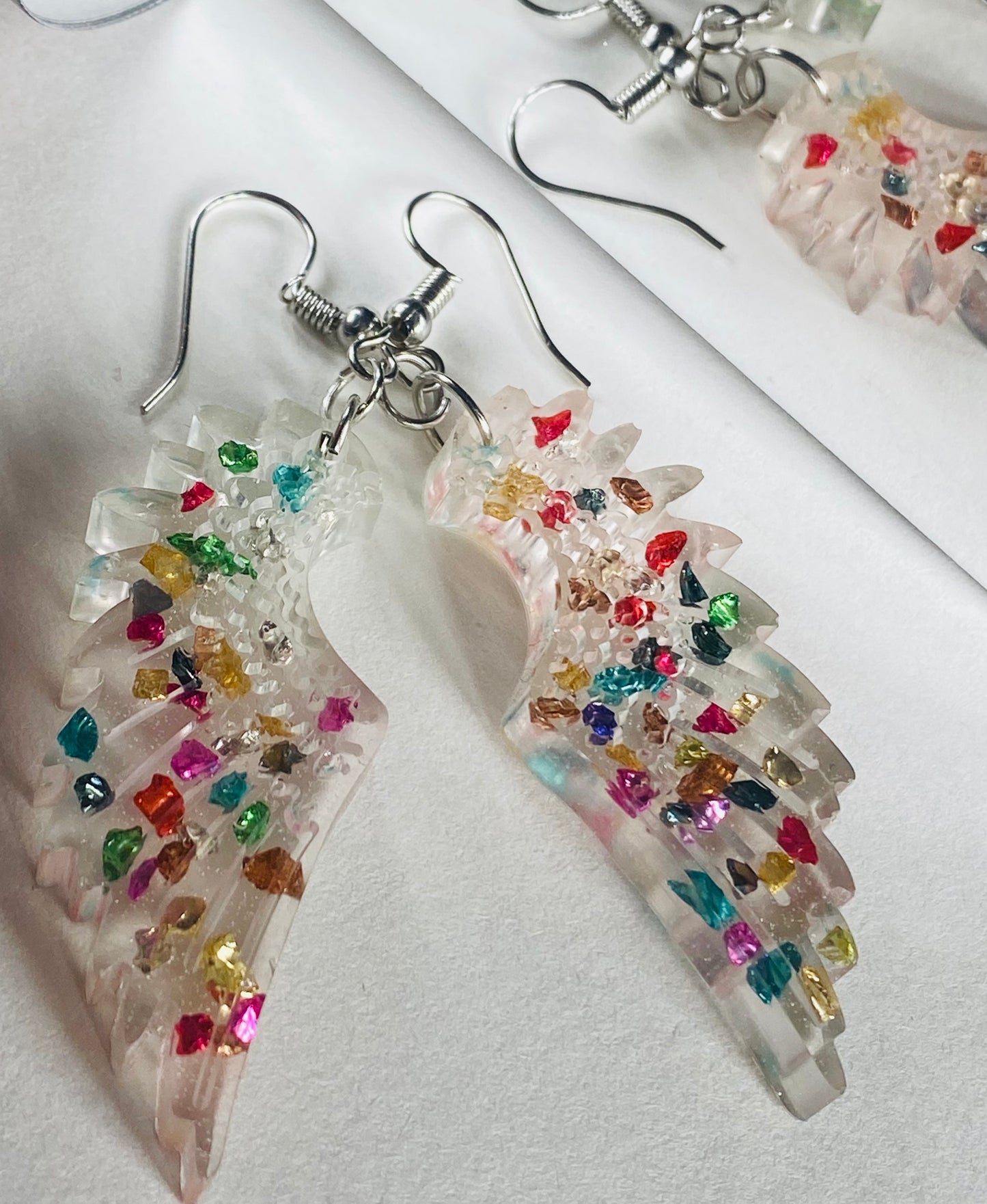 Speckled Angel Wing Resin Earrings