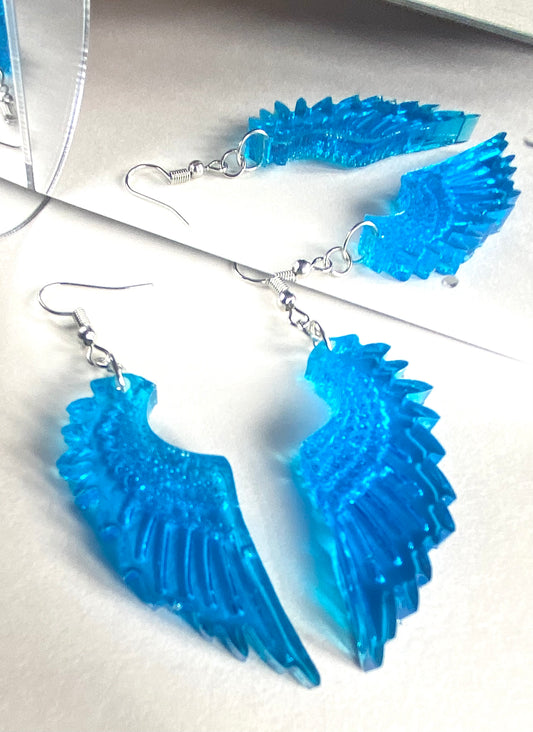 Blue Resin Angel Wing Earrings